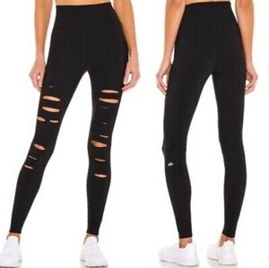 Alo Yoga Women's High Waist Ripped Warrior Black Leggings